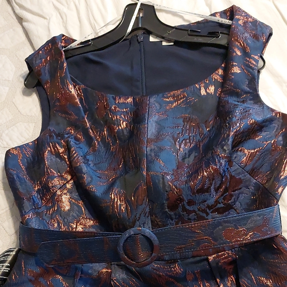Kay Unger Blue and Rose Metallic A-Line Midi Dress - Picture 9 of 9